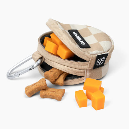 Clever Pup Snackpack Double Insulated Dog Treat Pouch - Tan Checkerboard