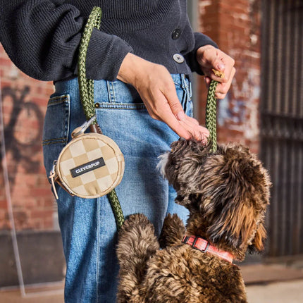 Clever Pup Snackpack Double Insulated Dog Treat Pouch - Tan Checkerboard