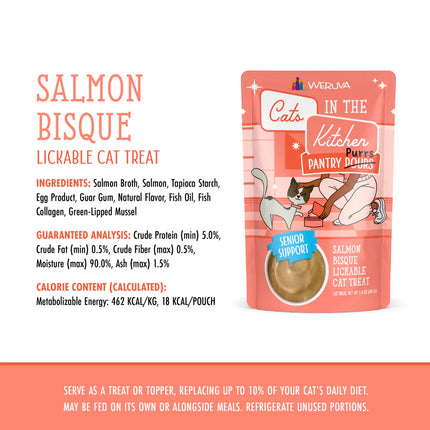 Weruva Cats In the Kitchen Pantry pours Lickable Treat - Salmon Bisque Senior Support 1.4oz