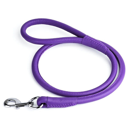 Dogline Round Leather Leash Purple