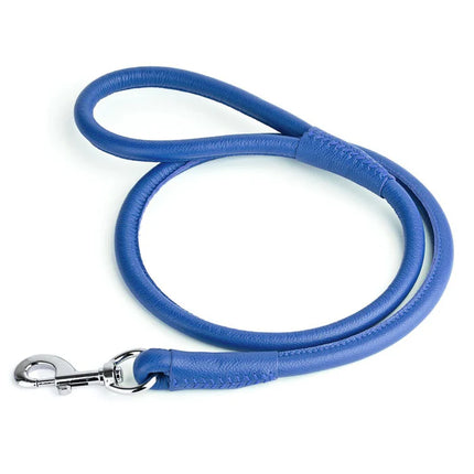 Dogline Round Leather Leash Royal Blue
