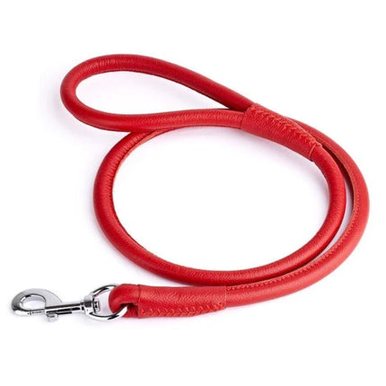 Dogline Round Leather Leash Red