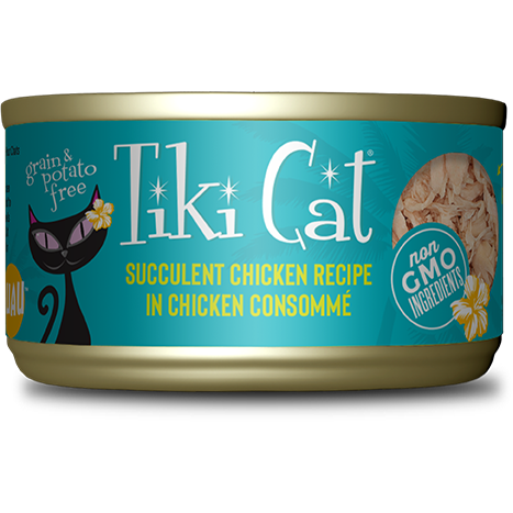 Tiki Cat succulent chicken recipe in chicken consomme