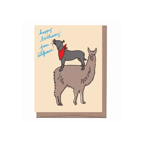 La Familia Green - California Llama & Dog Birthday Card