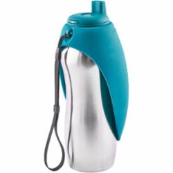 Messy Mutts Travel Water Bottle with Silicone Bowl - Blue