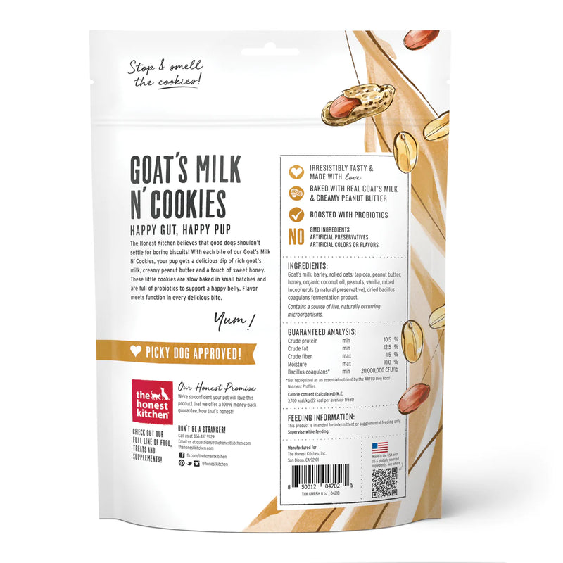 The Honest Kitchen Dog Treat: Goat's Milk 'N Cookies - Peanut Butter & Honey 8oz