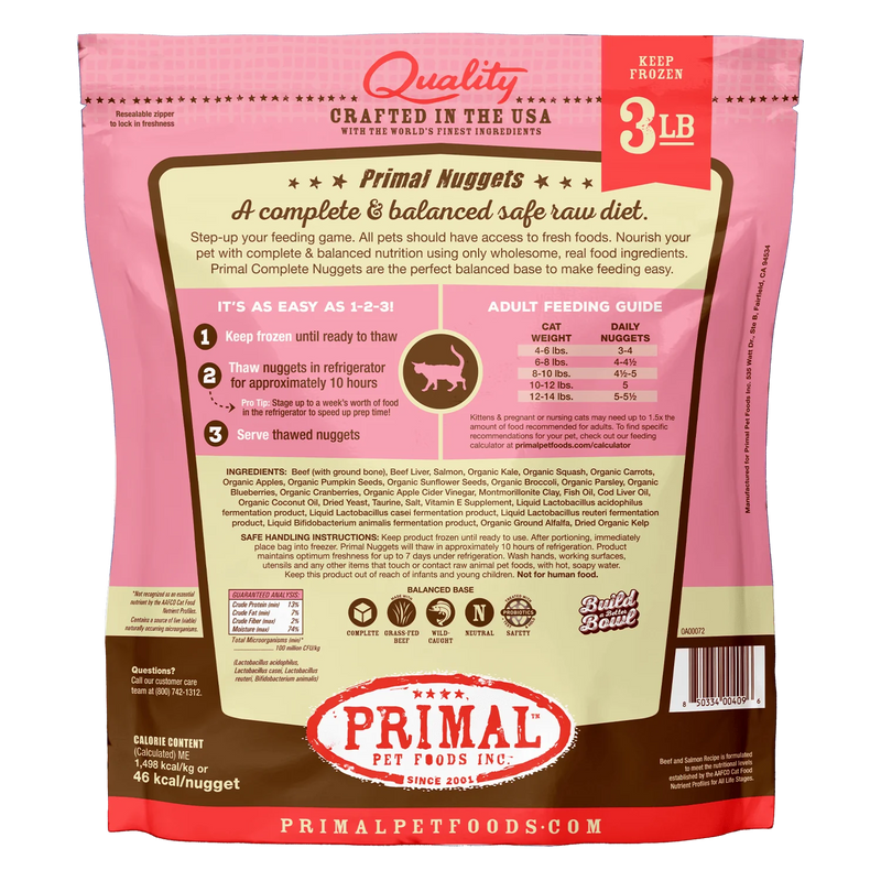 Primal Cat Frozen Nuggets - Beef & Salmon 3lb