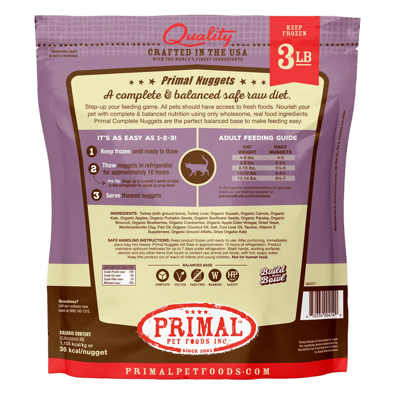 Primal Cat Frozen Nuggets - Turkey 3lb