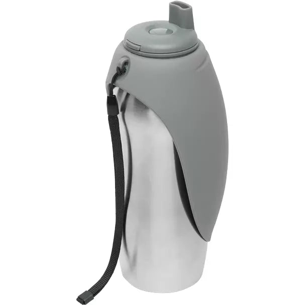 Messy Mutts Travel Water Bottle with Silicone Bowl - Grey