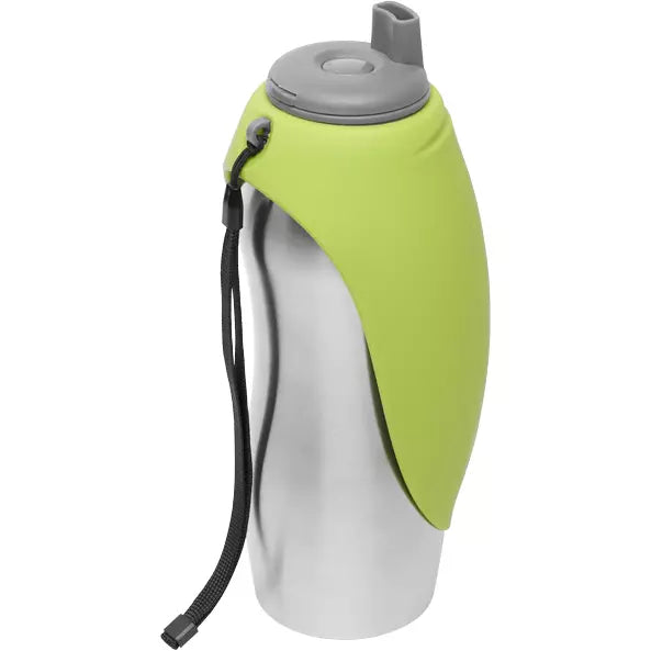 Messy Mutts Travel Water Bottle with Silicone Bowl - Green