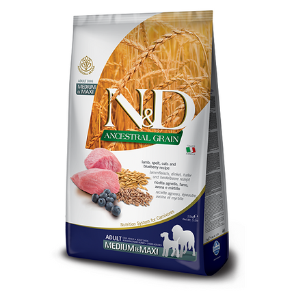 Farmina N&D Ancestral Grains Dog Dry Adult Med/maxi Lamb Blueberry