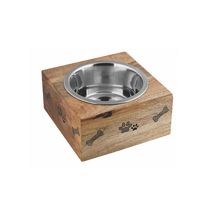 Advance Pet Products Artisan Natural Wood Bowl Paw Design