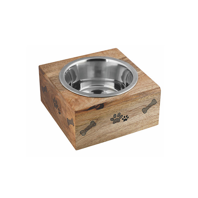 Advance Pet Products Artisan Natural Wood Bowl Paw Design