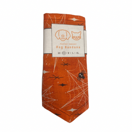 Pawfect Threadz Tie Bandana Orange with Black Spiders