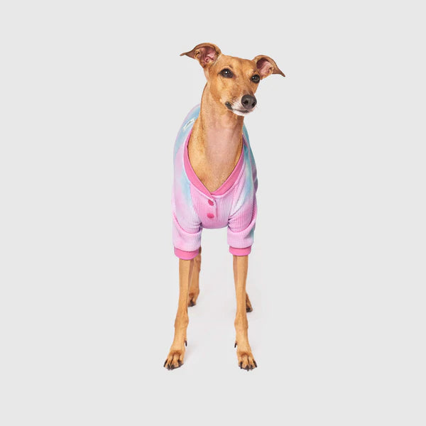 Canada Pooch One-Of-A-Kind Waffle Onesie Pink/Blue Tie Dye