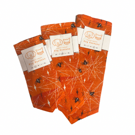 Pawfect Threadz Tie Bandana Orange with Black Spiders