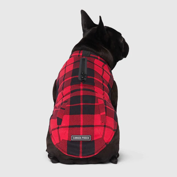 Canada Pooch Thermal Tech Fleece Red Plaid jacket – Decker's Dog Cat