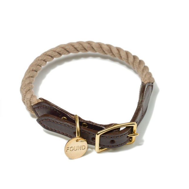 Found My Animal - Dark Tan Rope & Leather Dog Collar
